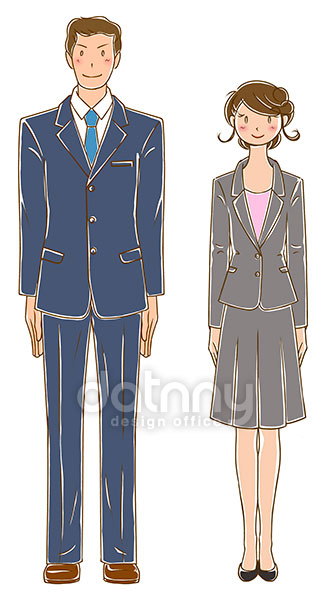 イラスト オフィス 男女 スーツ 正面